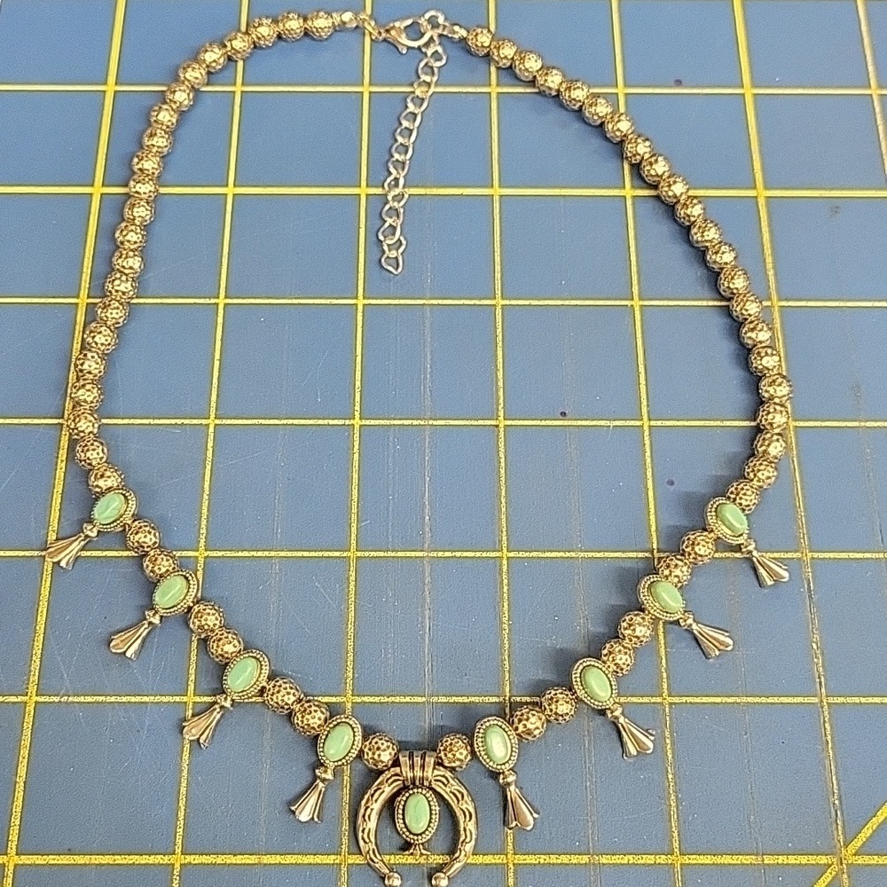 Turquoise Faux Silver Tone 16" + 2" Extension Necklace